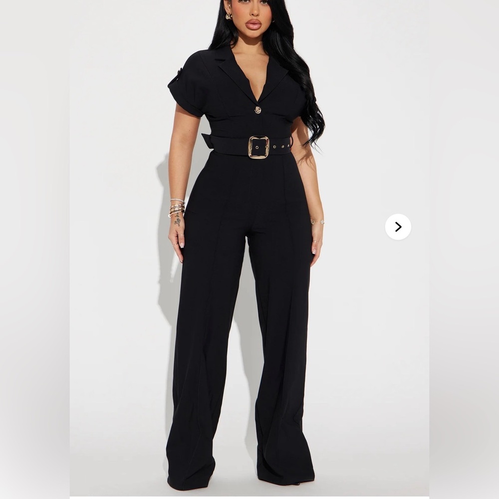 Fashion Nova Black Button-Up Jumpsuit size M